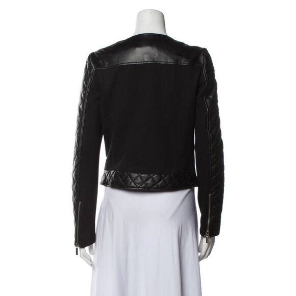 Michael Kors Lamb Leather Biker Jacket Small Black Zip Front Pockets Quilted - Picture 3 of 10